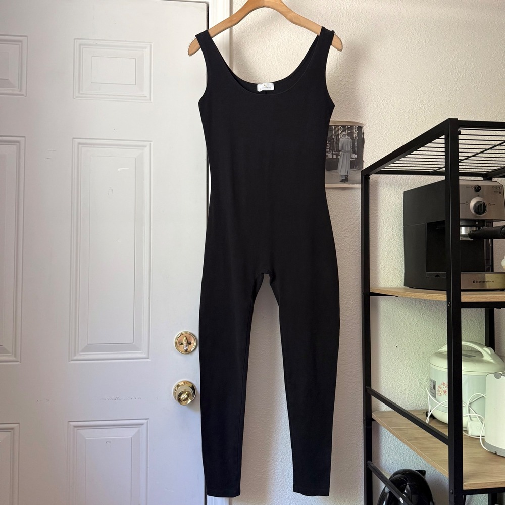 GIL RODRIGUEZ black scoop neck sleeveless knit cotton jumpsuit cat suit
